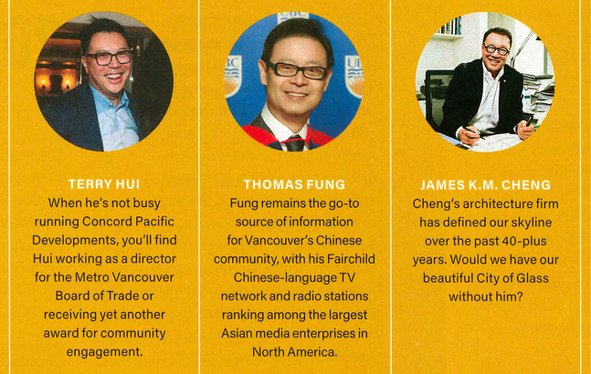 「Power 50 Hall of Fame」名人殿堂的 3 位華裔代表，（左起）許知仁 Terry Hui、馮永發 Thomas Fung、鄭景明 James K. M. Cheng。