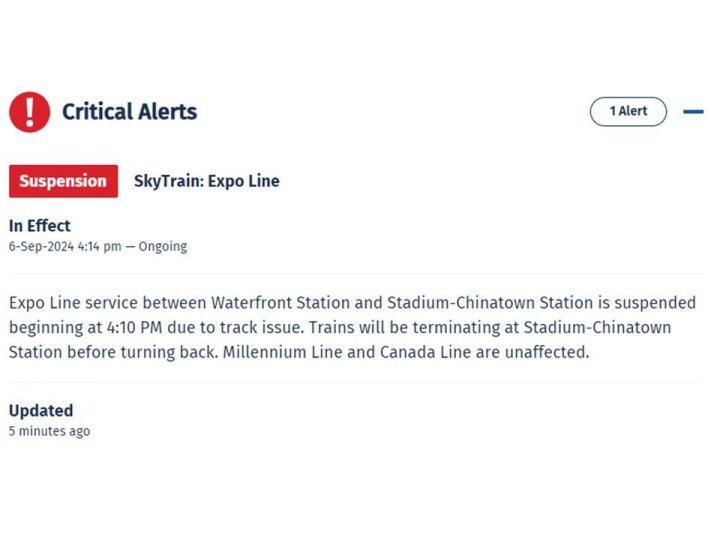 架空列車世博綫介乎Waterfront站至Stadium站服務暫停